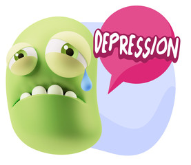 3d Illustration Sad Character Emoji Expression saying Depression