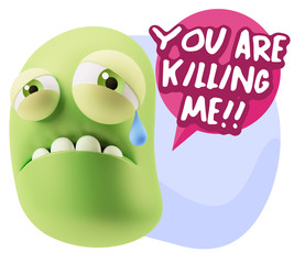 3d Illustration Sad Character Emoji Expression saying You are Ki