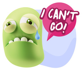 3d Illustration Sad Character Emoji Expression saying I Can't Go