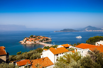 Sveti Stefan or Saint Stefan hotel resort on the Adriatic coast of Montenegro