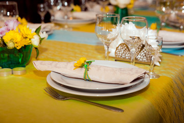 Table setting in restaurant interior