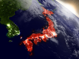 Japan from space highlighted in red