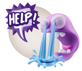 3d Illustration Sad Character Emoji Expression saying Help! with