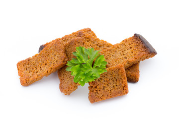 Bread croutons isolated on a white background.