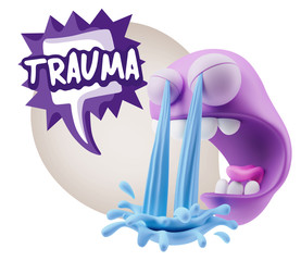 3d Illustration Sad Character Emoji Expression saying Trauma wit