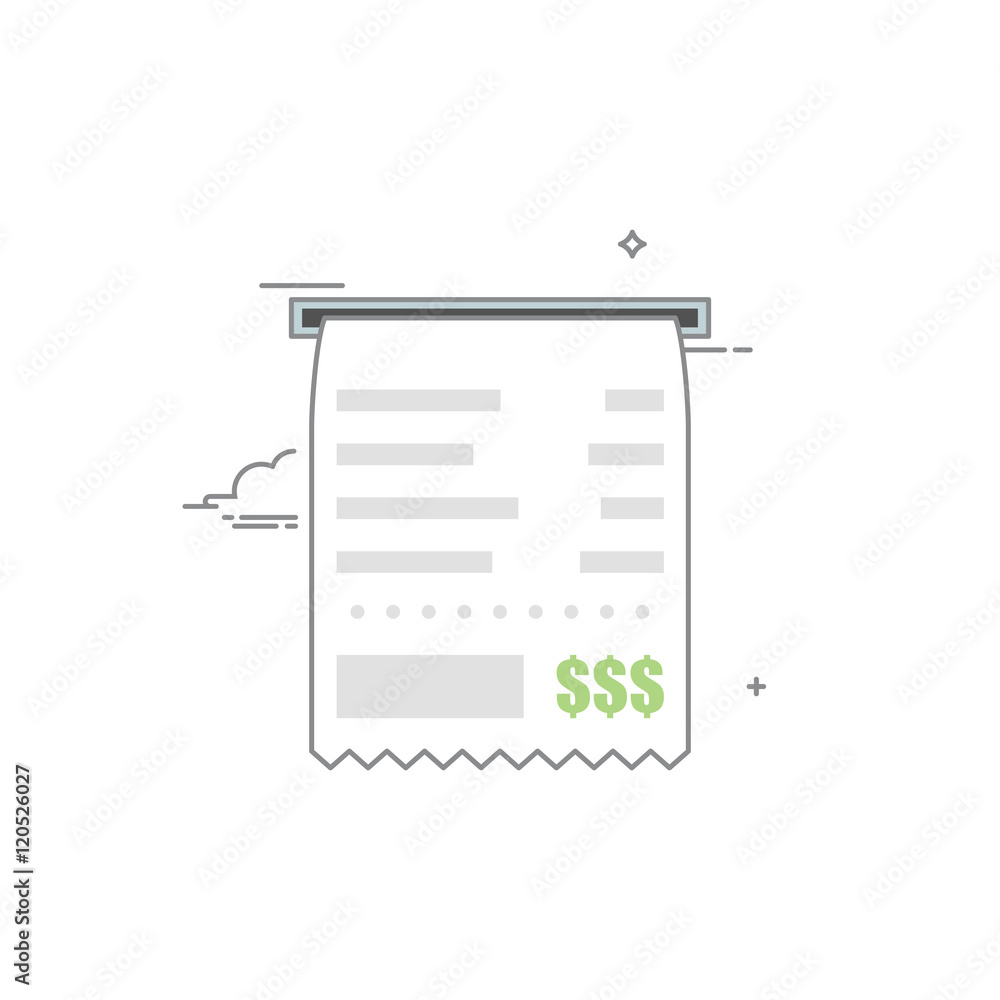 Poster concept check icon with a list of goods or services and the total cost with grey outline. vector ill