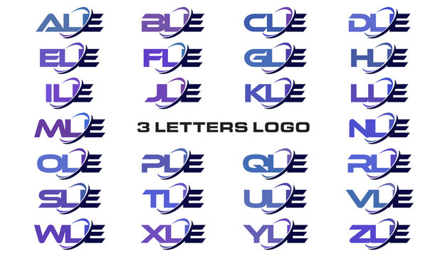 3 letters modern generic swoosh logo ALE, BLE, CLE, DLE, ELE, FLE, GLE, HLE, ILE, JLE, KLE, LLE, MLE, NLE, OLE, PLE, QLE, RLE, SLE, TLE, ULE, VLE, WLE, XLE, YLE, ZLE
