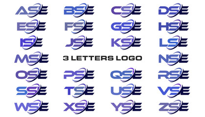 3 letters modern generic swoosh logo ASE, BSE, CSE, DSE, ESE, FSE, GSE, HSE, ISE, JSE, KSE, LSE, MSE, NSE, OSE, PSE, QSE, RSE, SSE, TSE, USE, VSE, WSE, XSE, YSE, ZSE - obrazy, fototapety, plakaty