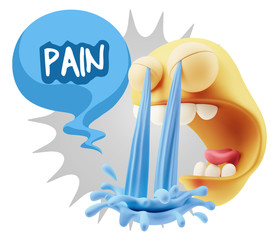 3d Illustration Sad Character Emoji Expression saying Pain with