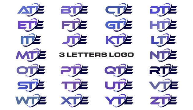 3 letters modern generic swoosh logo ATE, BTE, CTE, DTE, ETE, FTE, GTE, HTE, ITE, JTE, KTE, LTE, MTE, NTE, OTE, PTE, QTE, RTE, STE, TTE, UTE, VTE, WTE, XTE, YTE, ZTE