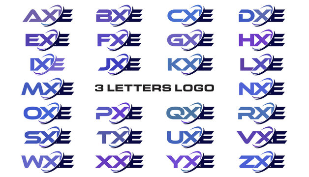 3 letters modern generic swoosh logo AXE, BXE, CXE, DXE, EXE, FXE, GXE, HXE, IXE, JXE, KXE, LXE, MXE, NXE, OXE, PXE, QXE, RXE, SXE, TXE, UXE, VXE, WXE, XXE, YXE, ZXE