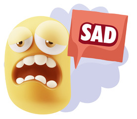 3d Illustration Sad Character Emoji Expression saying Sad with C