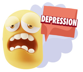 3d Illustration Sad Character Emoji Expression saying Depression