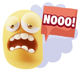 3d Illustration Sad Character Emoji Expression saying No with Co