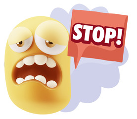 3d Illustration Sad Character Emoji Expression saying Stop! with