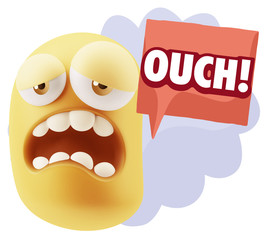 3d Illustration Sad Character Emoji Expression saying Ouch! with