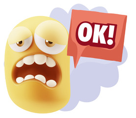 3d Illustration Sad Character Emoji Expression saying OK with Co