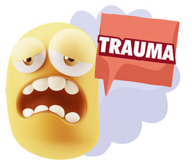 3d Illustration Sad Character Emoji Expression saying Trauma wit