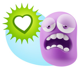 3d Rendering Sad Character Emoticon Expression saying Heart Shap