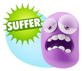 3d Rendering Sad Character Emoticon Expression saying Suffer wit