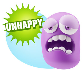 3d Rendering Sad Character Emoticon Expression saying Unhappy wi