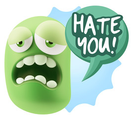 3d Rendering Sad Character Emoticon Expression saying Hate You w