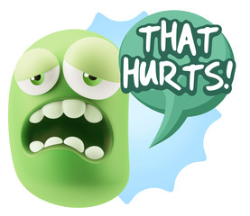 3d Rendering Sad Character Emoticon Expression saying That Hurts