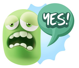 3d Rendering Sad Character Emoticon Expression saying Yes with C