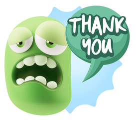 3d Rendering Sad Character Emoticon Expression saying Thank You