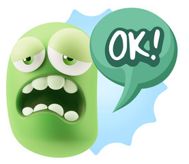 3d Rendering Sad Character Emoticon Expression saying OK with Co