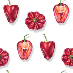 Watercolor set of red bell peppers