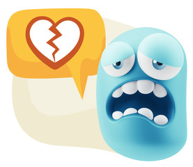 3d Rendering Sad Character Emoticon Expression saying Broken Hea