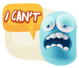 3d Rendering Sad Character Emoticon Expression saying I Can't wi