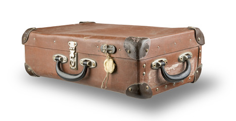 old suitcase isolated on white