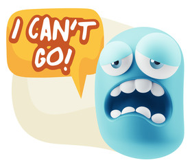3d Rendering Sad Character Emoticon Expression saying I Can't Go