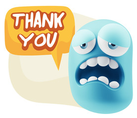 3d Rendering Sad Character Emoticon Expression saying Thank You