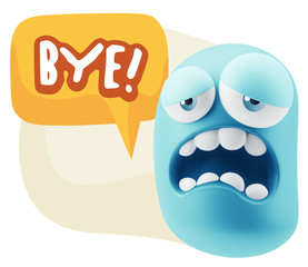 3d Rendering Sad Character Emoticon Expression saying Bye with C