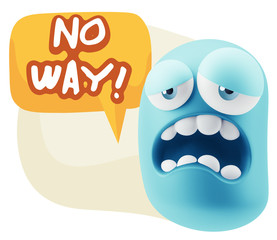 3d Rendering Sad Character Emoticon Expression saying No Way wit