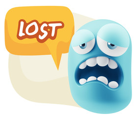 3d Rendering Sad Character Emoticon Expression saying Lost with