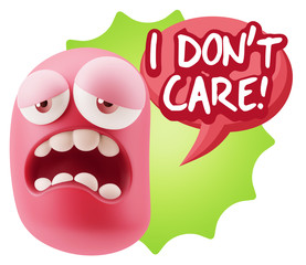 3d Rendering Sad Character Emoticon Expression saying I Don't Ca