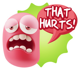 3d Rendering Sad Character Emoticon Expression saying That Hurts