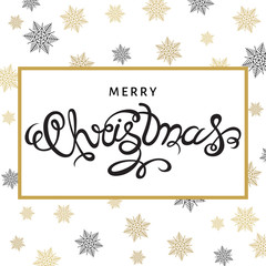 Fototapeta na wymiar Christmas greeting card with golden snowflakes.
