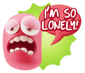 3d Rendering Sad Character Emoticon Expression saying I'm so Lon