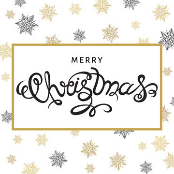 Christmas greeting card with golden  snowflakes.