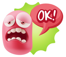 3d Rendering Sad Character Emoticon Expression saying OK with Co