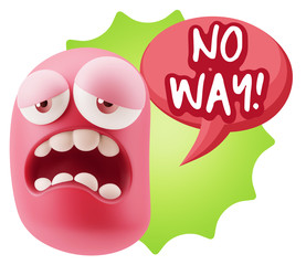 3d Rendering Sad Character Emoticon Expression saying No Way wit