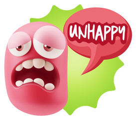 3d Rendering Sad Character Emoticon Expression saying Unhappy wi