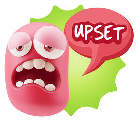 3d Rendering Sad Character Emoticon Expression saying Upset with