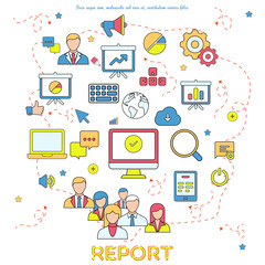 design style concept of business reporting, financial communication and investment. Modern line style illustration for web banners, hero images, printed materials