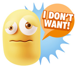 3d Rendering Sad Character Emoticon Expression saying I Don't Wa